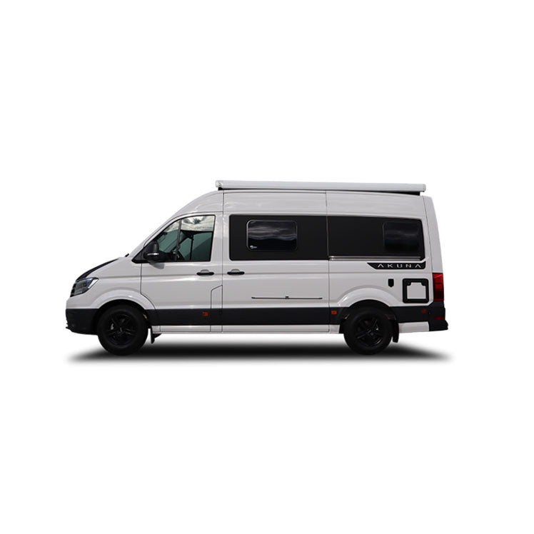 Side view of a modern white cargo van on a plain background