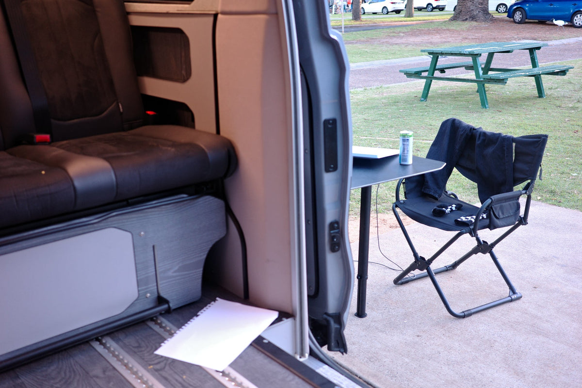 Trakkadu rear seat seen through the sliding door
