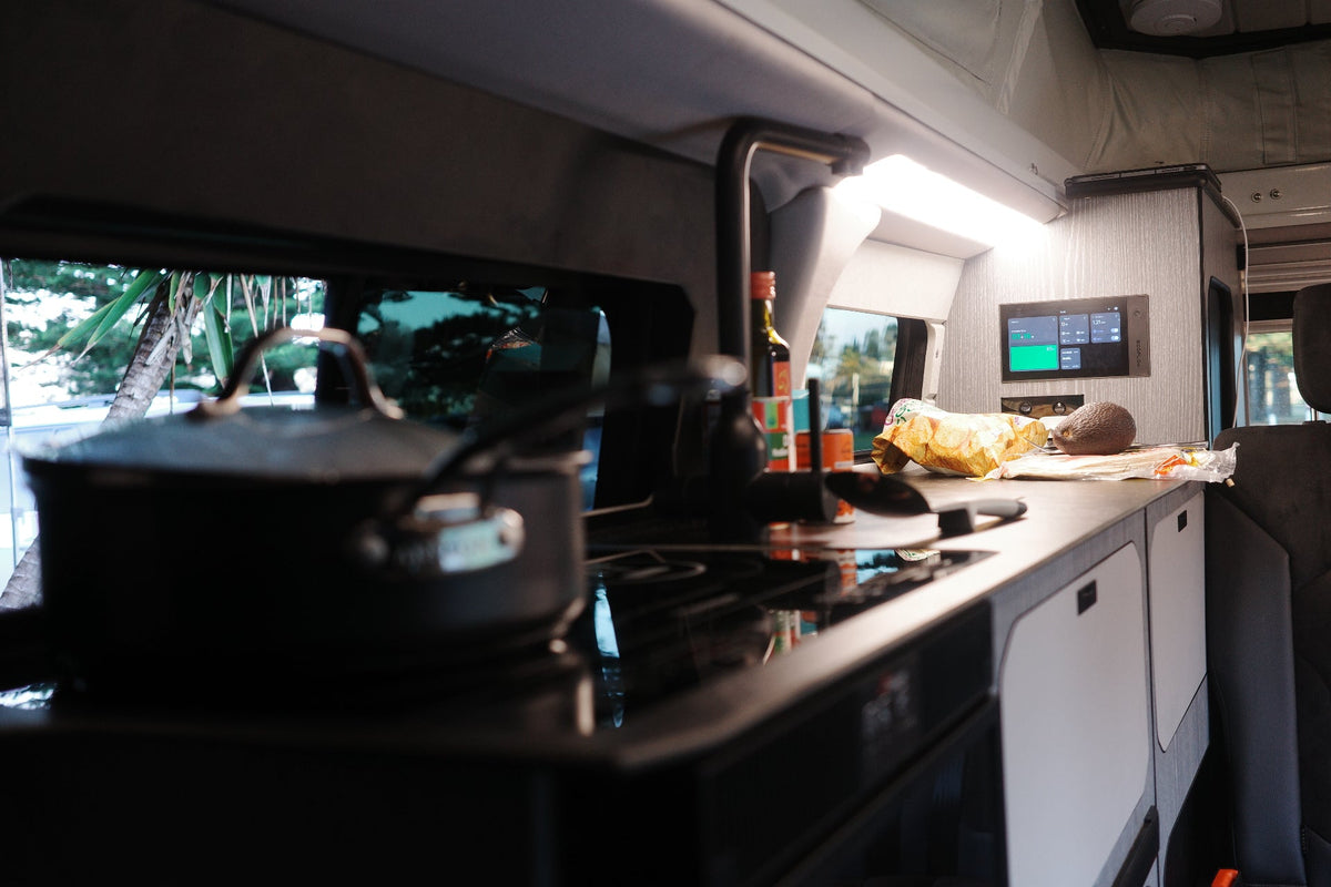 Trakkadu kitchen with induction cooktop and sink